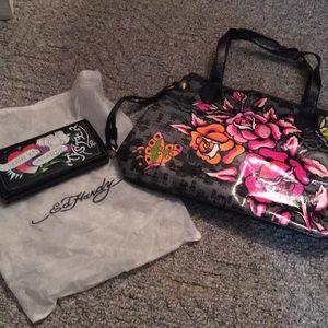 Large Ed Hardy Purse with Wallet and Bag